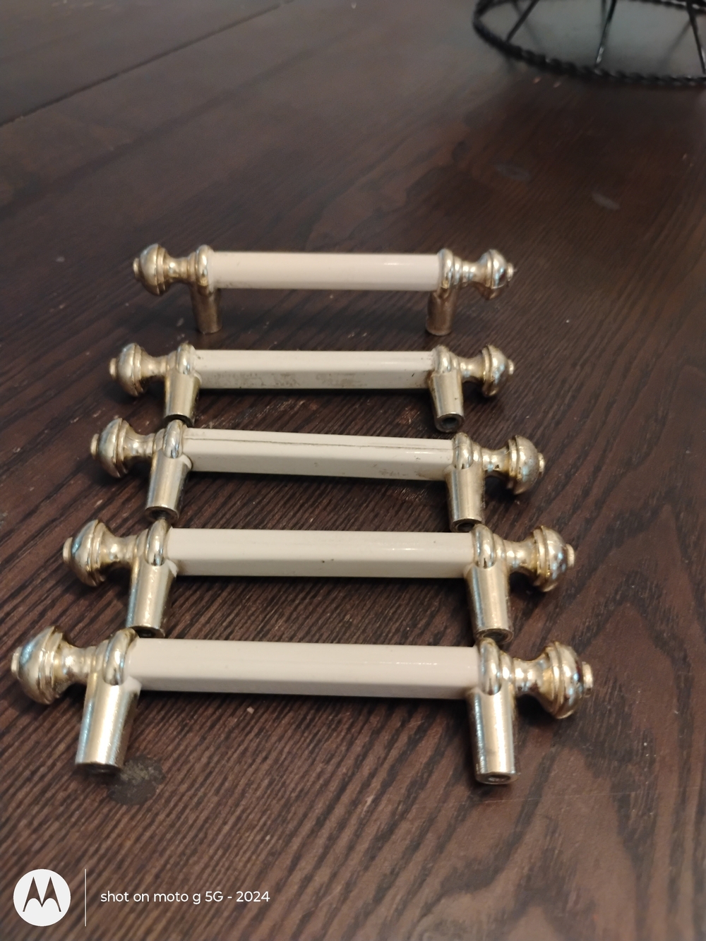 Classic Cream Ceramic and Brushed Nickel Drawer Pulls - Set of 5